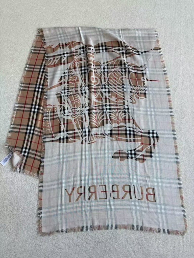 Burberry Wide EKD Check Wool Scarf in Sand (79 x 26 in)
