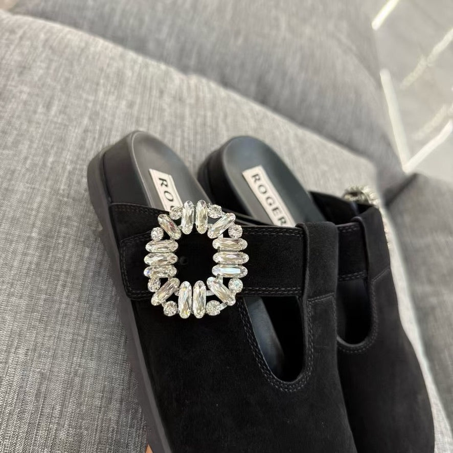 Roger Vivier Slidy Viv' Strass Buckle Mules, Size 35/36/37/38/39