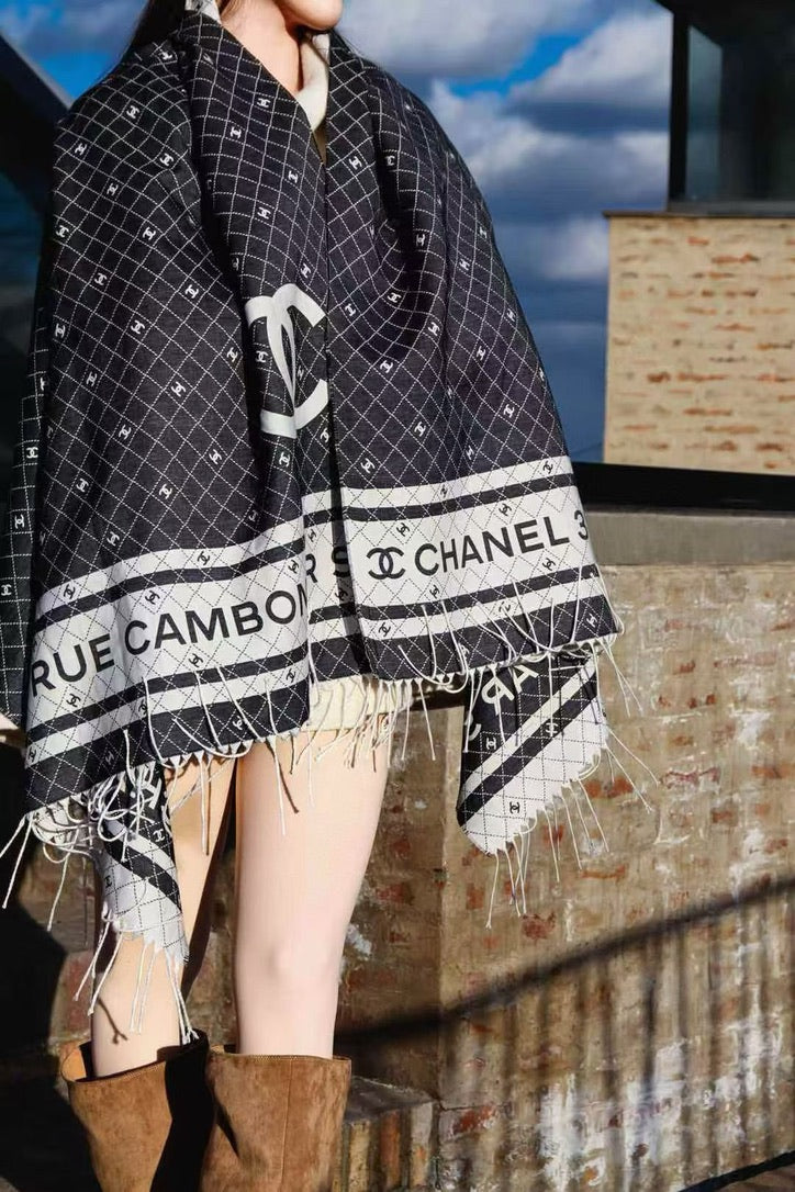 Chanel Logo Cotton/Silk Blend Scarf Black