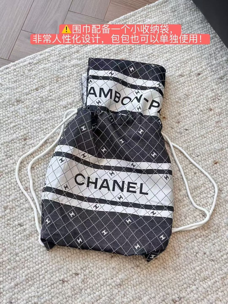 Chanel Logo Cotton/Silk Blend Scarf Black