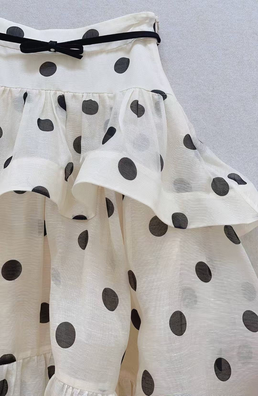 Zimmermann White Polka Dot Silk/Linen Blend Belted Maxi Skirt, Size AU 2