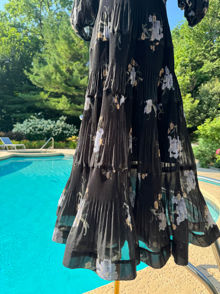 Zimmermann Floral Pleated Organza Midi Dress, Size AU 0/1/2