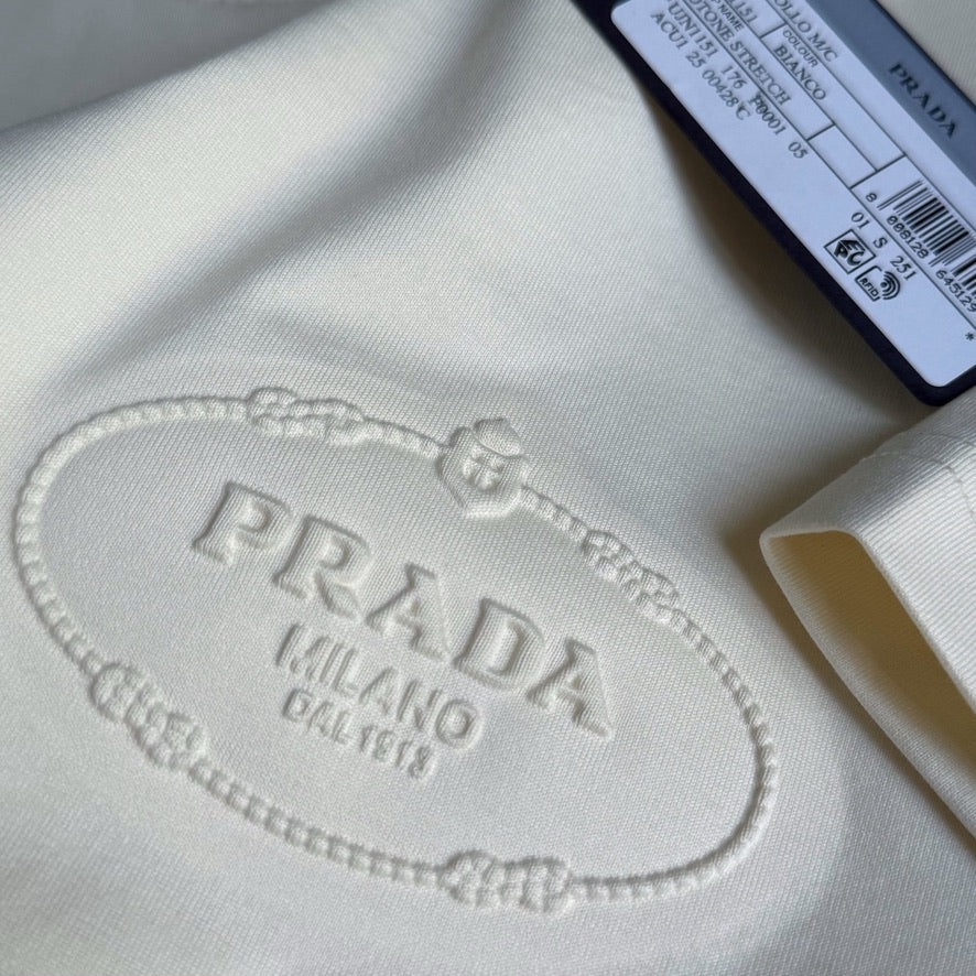 Prada Logo Cotton T-Shirt in Beige, Size XL