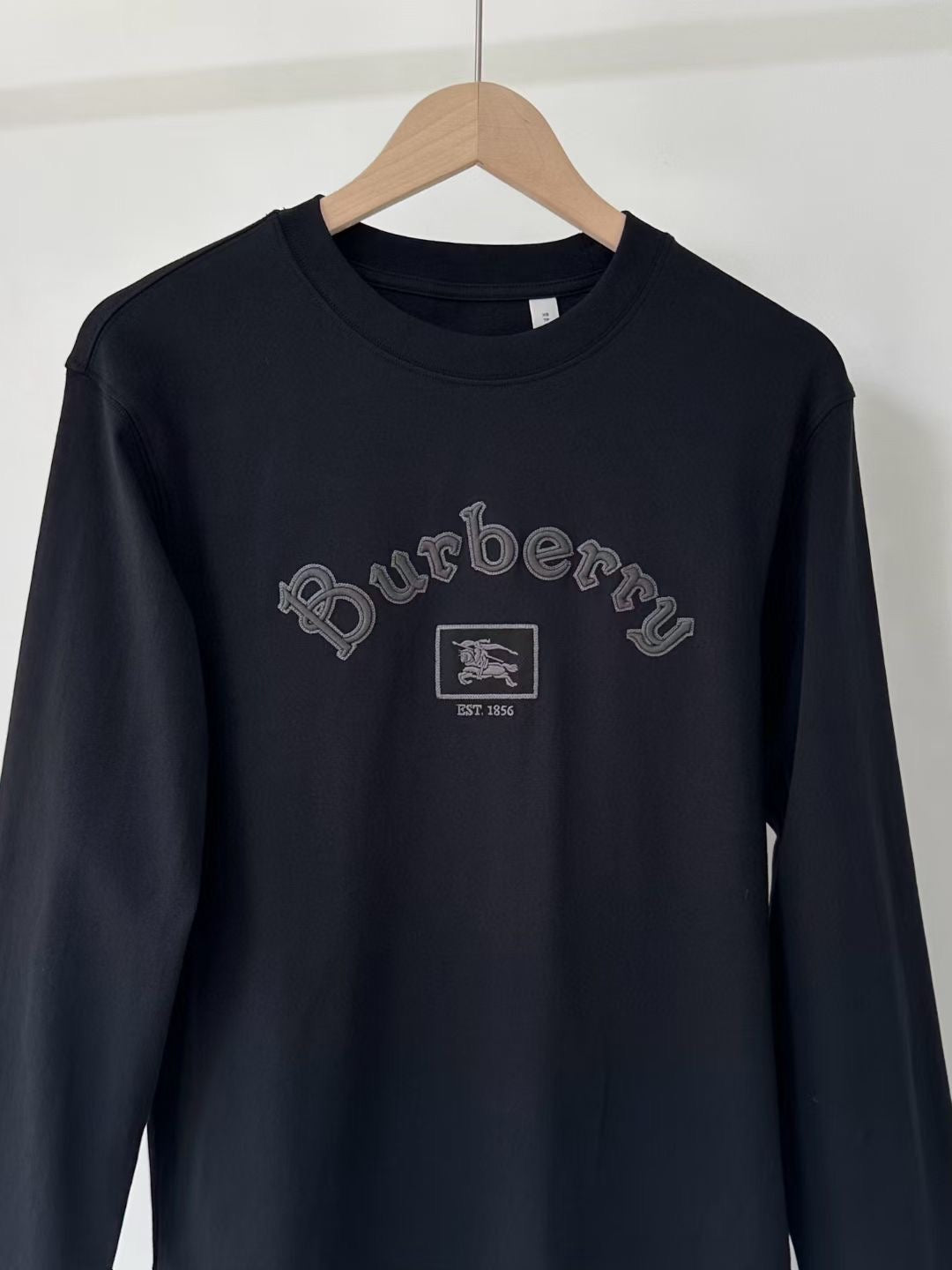 Burberry Long Sleeve Gothic Logo Cotton T-Shirt in Black