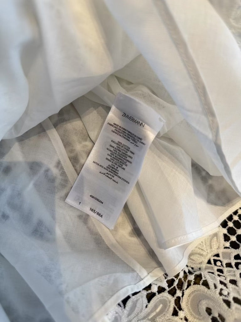 Zimmermann White Lace Belted Midi Dress, Size AU 2