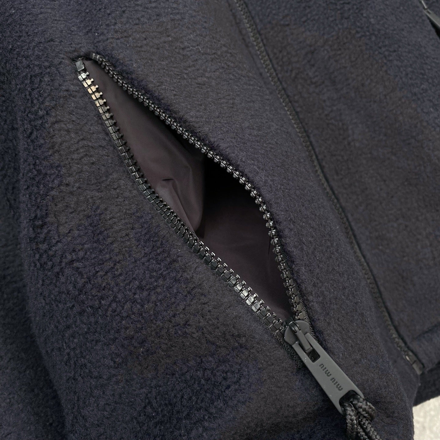 Miu Miu Cotton Fleece Zipper Hoodie in Navy, Size XS/S/M