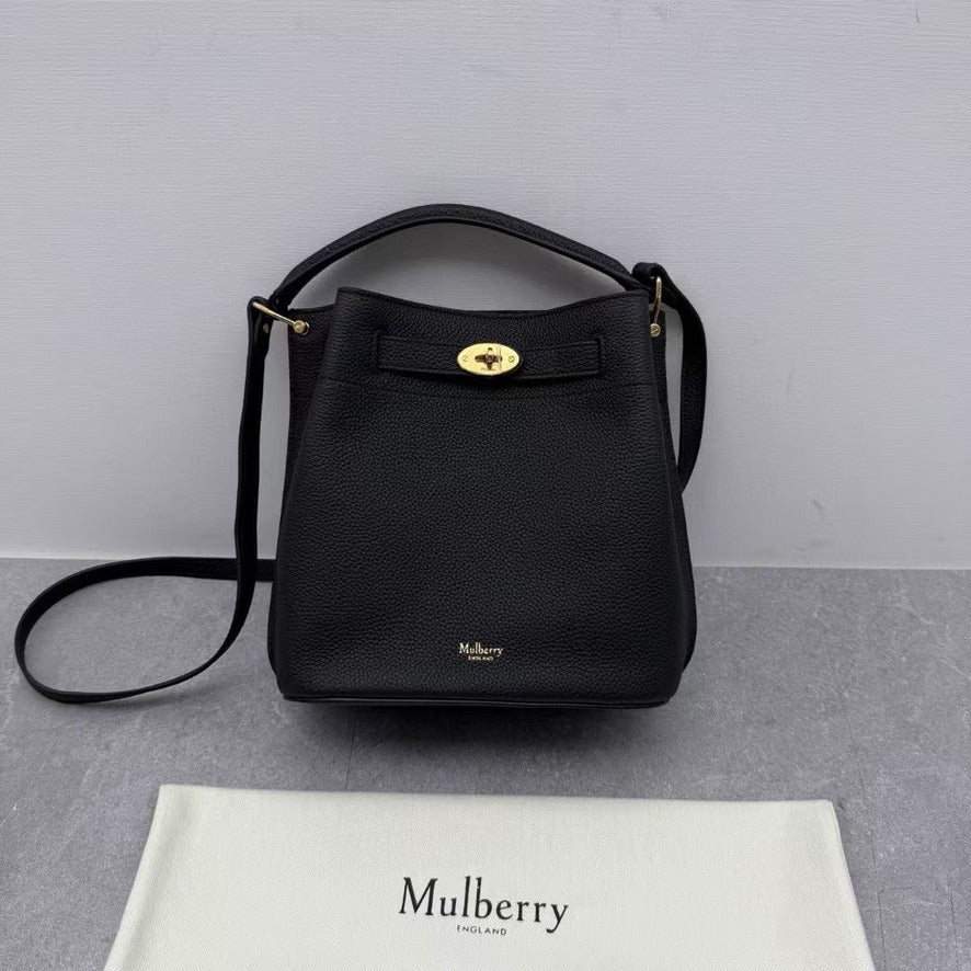 Mulberry Islington Small Bucket Bag in Ivory/Black/Brown (8.5 x 9 x 5 in)