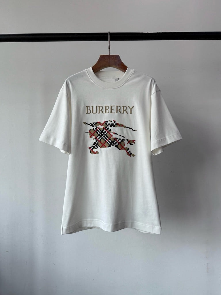 Burberry Cross Stitch EKD Cotton T-Shirt in White or Black, Size S/M/L/XL
