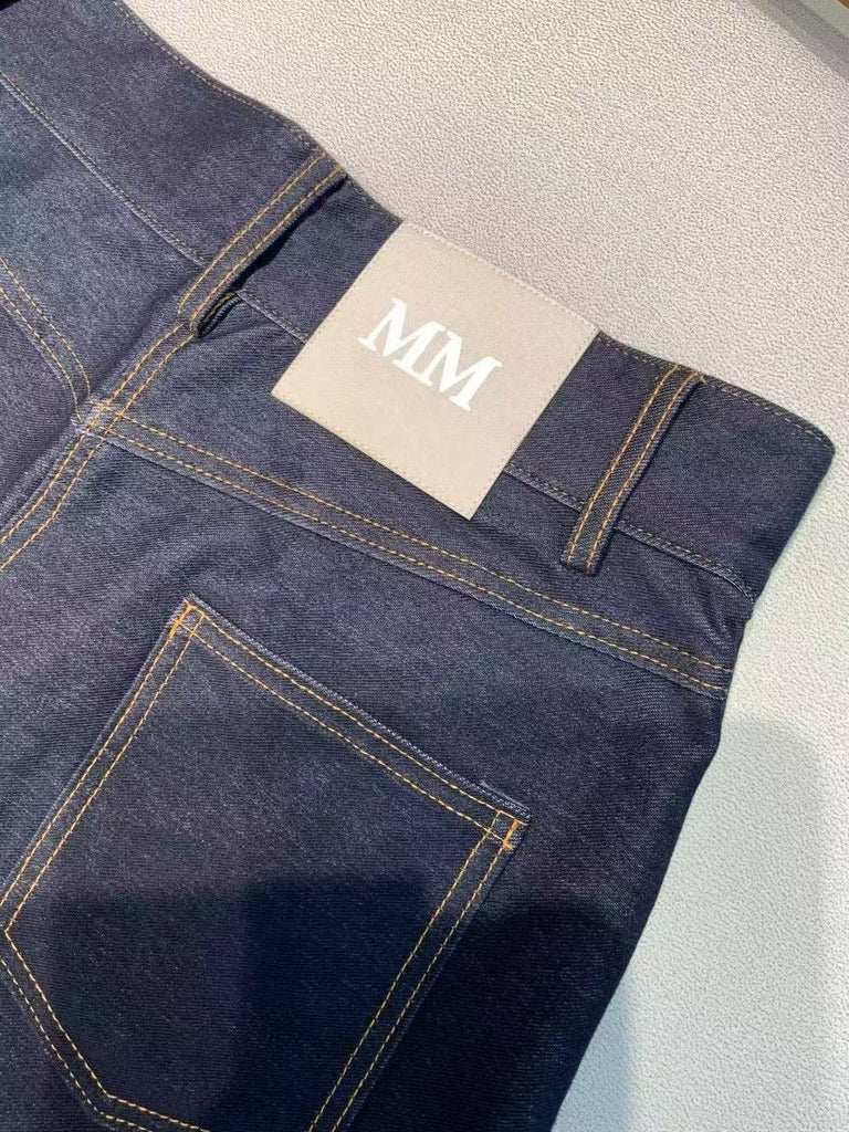 Max Mara High Waist Wide Leg Jeans in Navy/Beige/White, Size XS/S/M/L