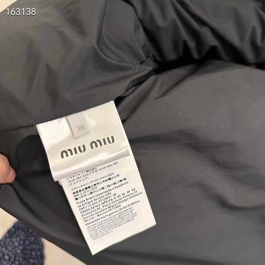 Miu Miu Technical Ponge Cropped Down Jacket in Black, Size S/M/L