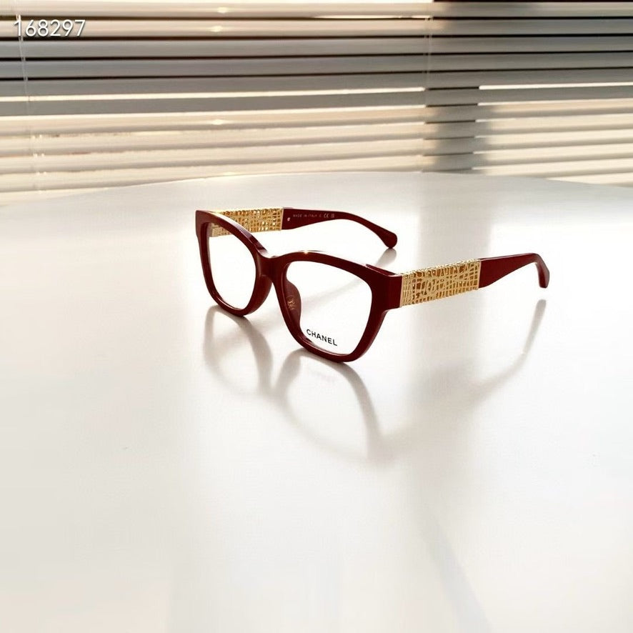 Chanel Cate Eye Optical Glasses in Red/Black/Brown CH3477