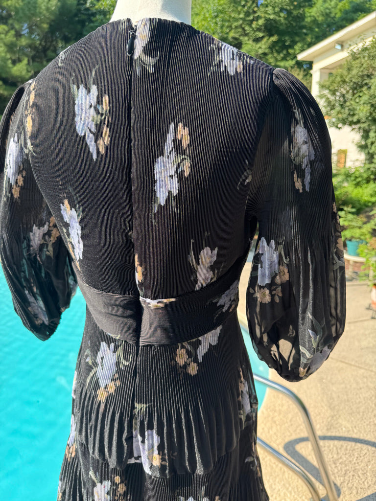 Zimmermann Floral Pleated Organza Midi Dress, Size AU 0/1/2
