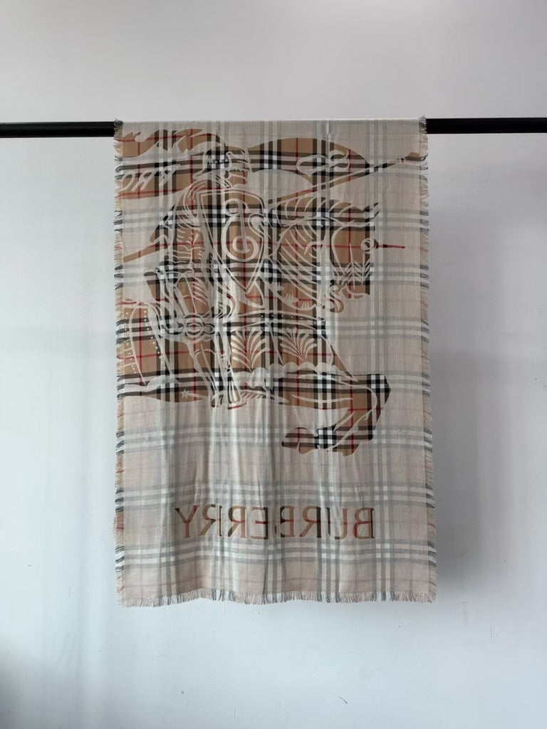 Burberry Wide EKD Check Wool Scarf in Sand (79 x 26 in)