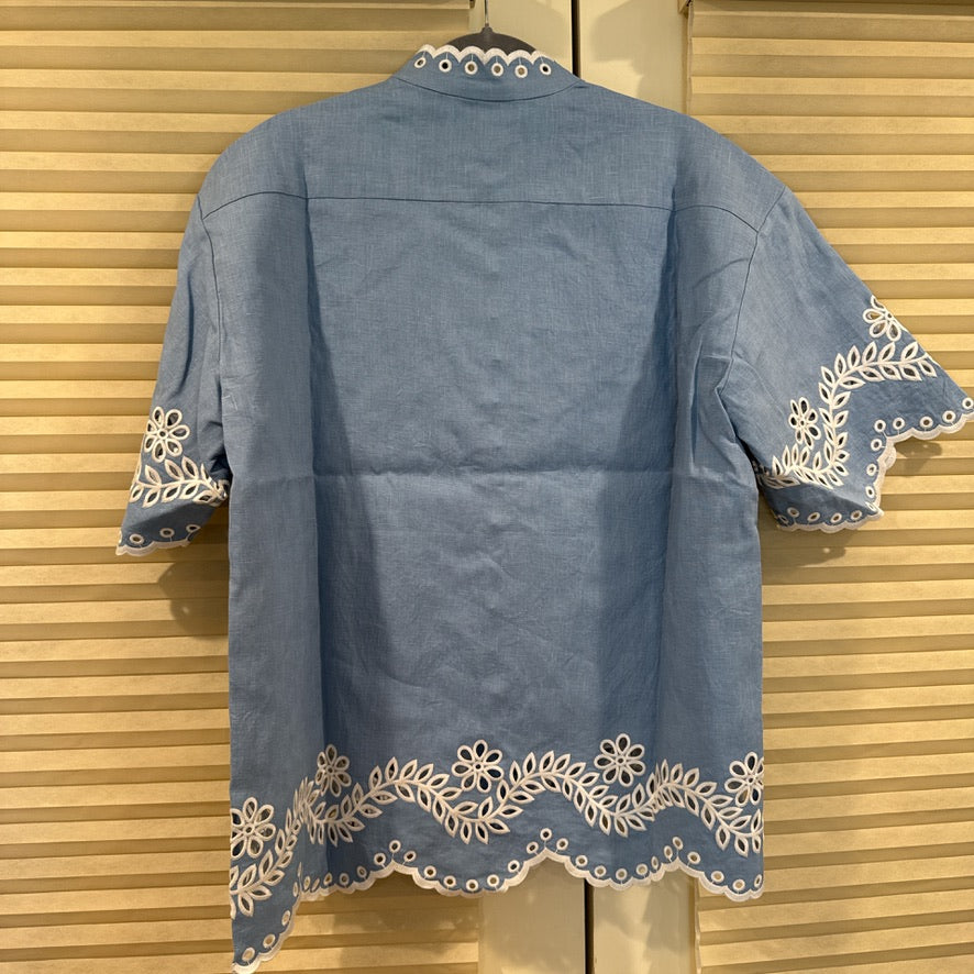 Zimmermann Linen Button Shirt & Belted Shorts Set in Blue, Size AU 1/2/3