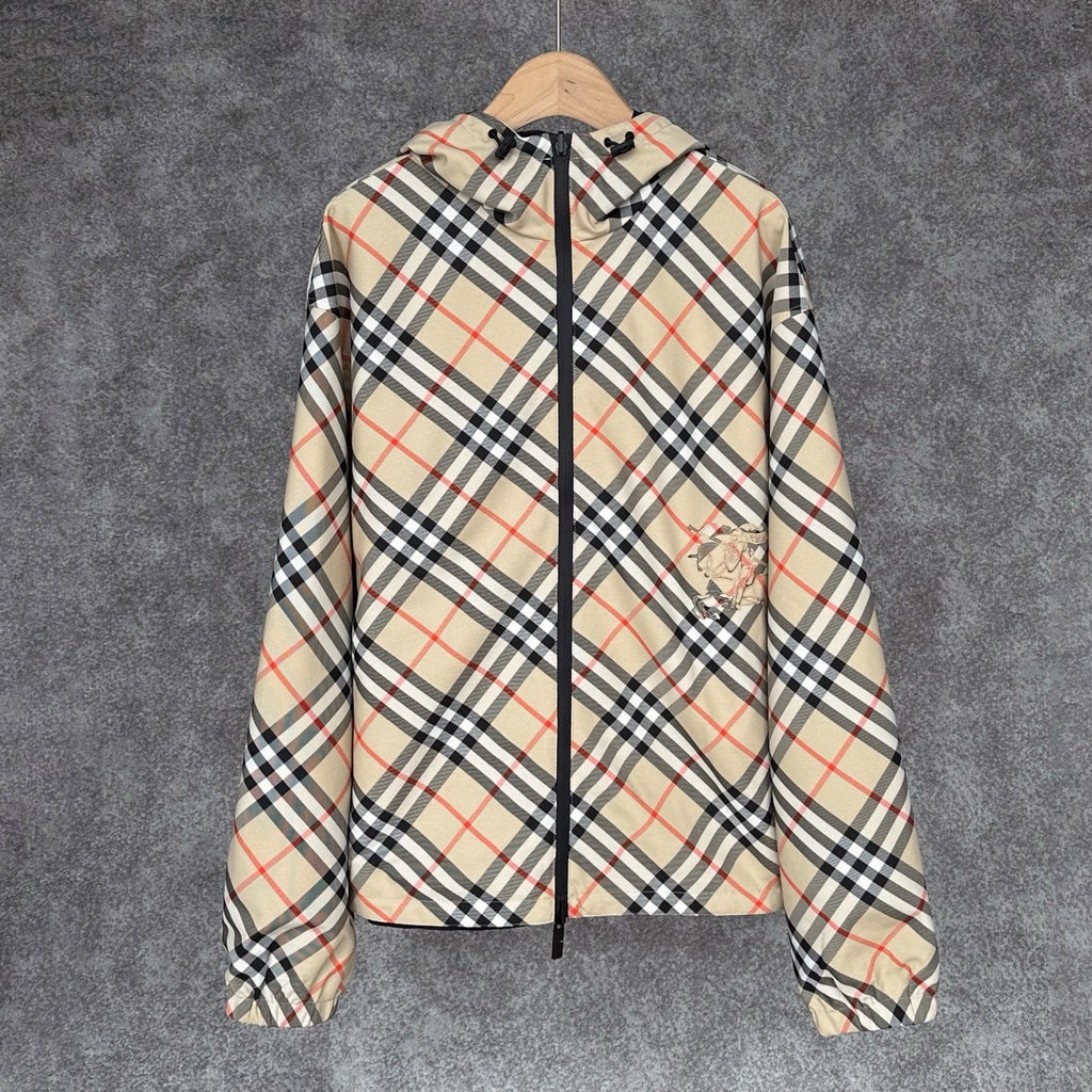 Burberry Reversible Check Jacket in Beige/Blue/Gray, Size XS/S/M/L