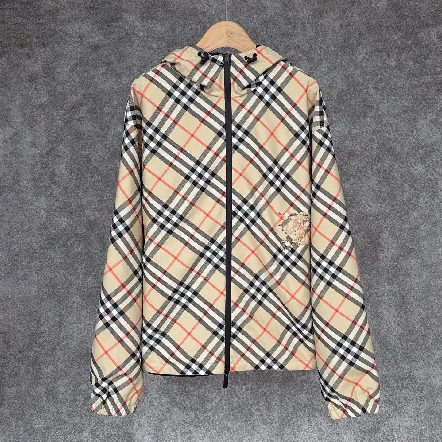 Burberry Reversible Check Jacket in Beige/Blue/Gray, Size XS/S/M/L