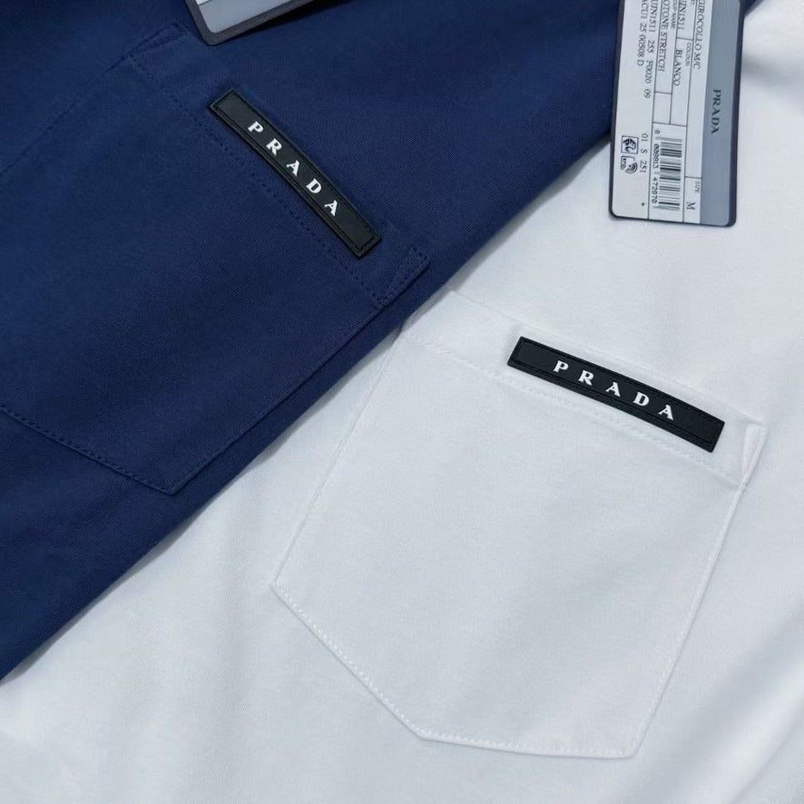 Prada Logo Cotton T-Shirt in Color White or Blue, Size S/M/L/XL/2XL