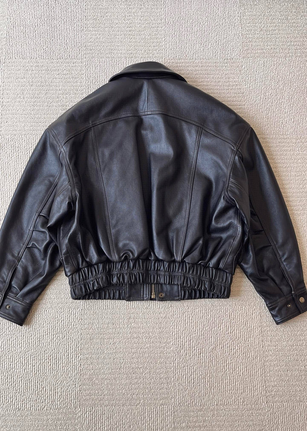 Saint Laurent Bomber Jacket in Grained Leather Dark Brown, Size 36/38/40