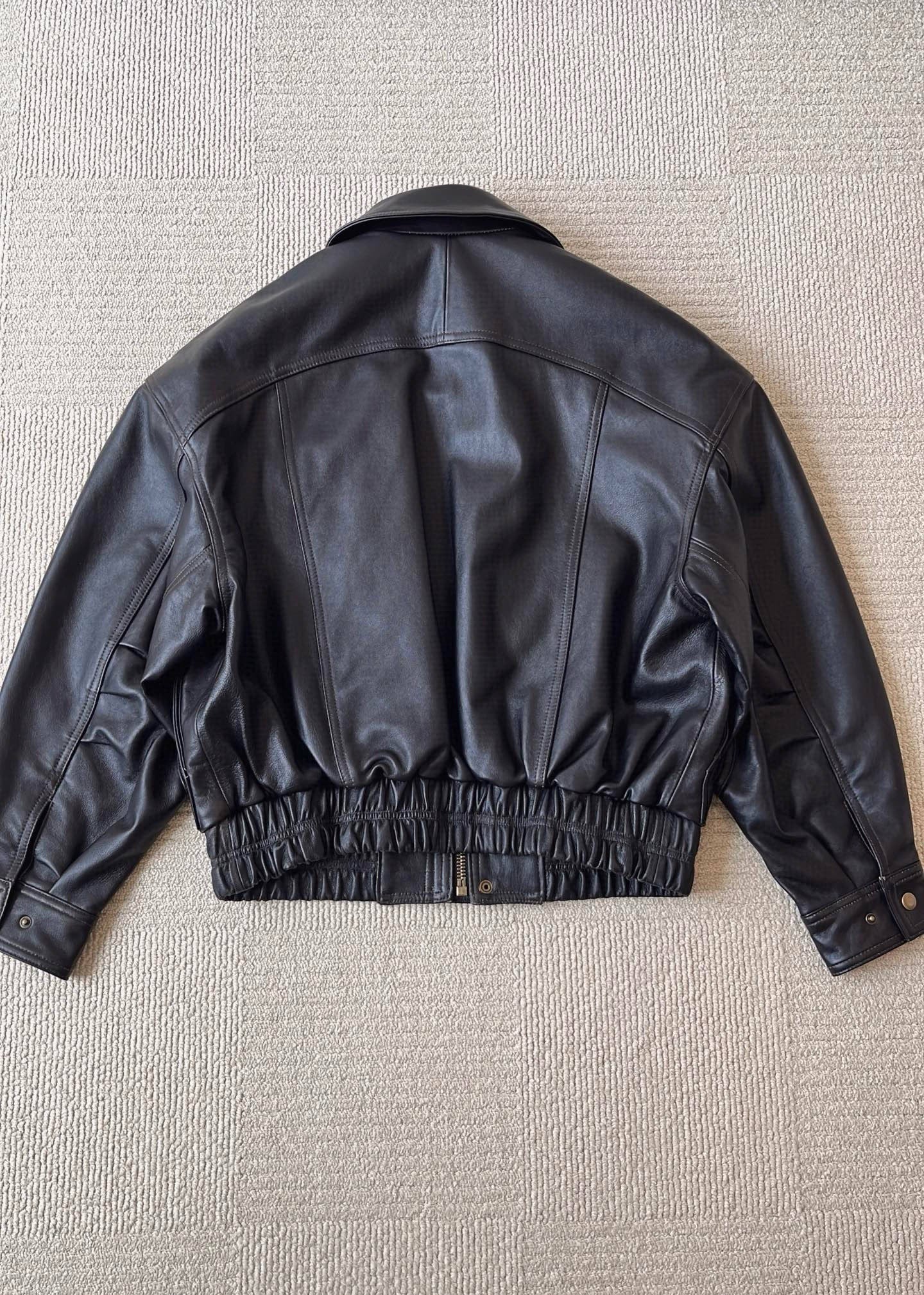 Saint Laurent Bomber Jacket in Grained Leather Dark Brown, Size 36/38/40