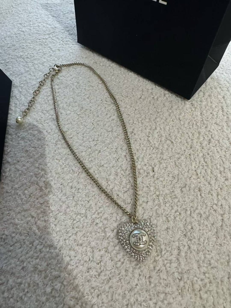 Chanel Pearl Crystal CC Heart Necklace