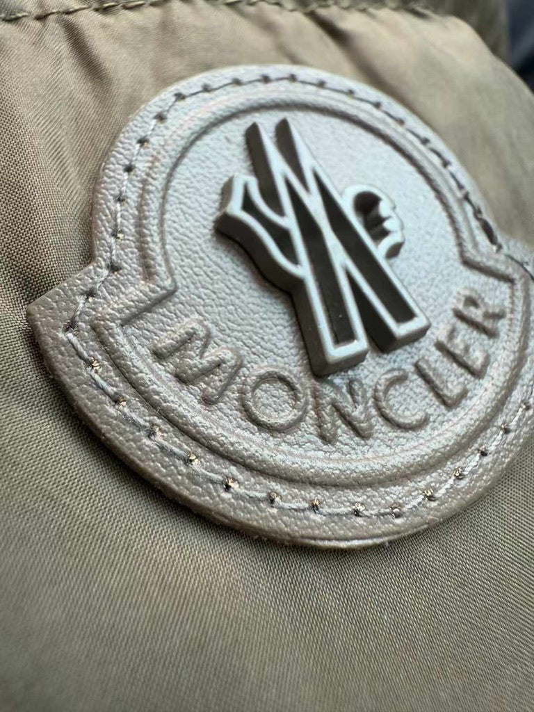 Moncler Besbre Hooded Short Down Jacket in Brown, Size 4/5
