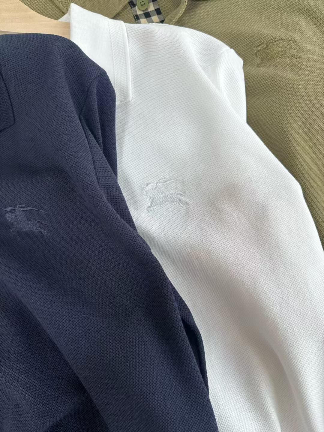 Burberry Long Sleeve Cotton Polo Shirt in Green/White/Blue, Size S/M/L/XL/XXL