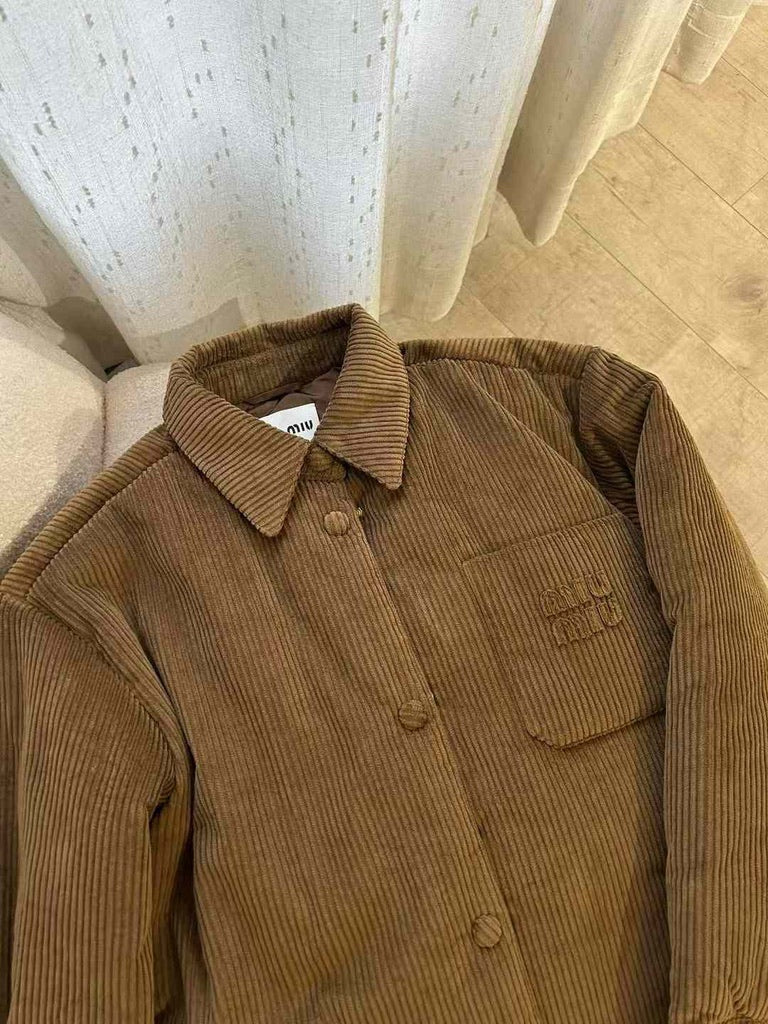 Miu Miu Medium-Weight Corduroy Down Jacket in Brown, Size 38/40