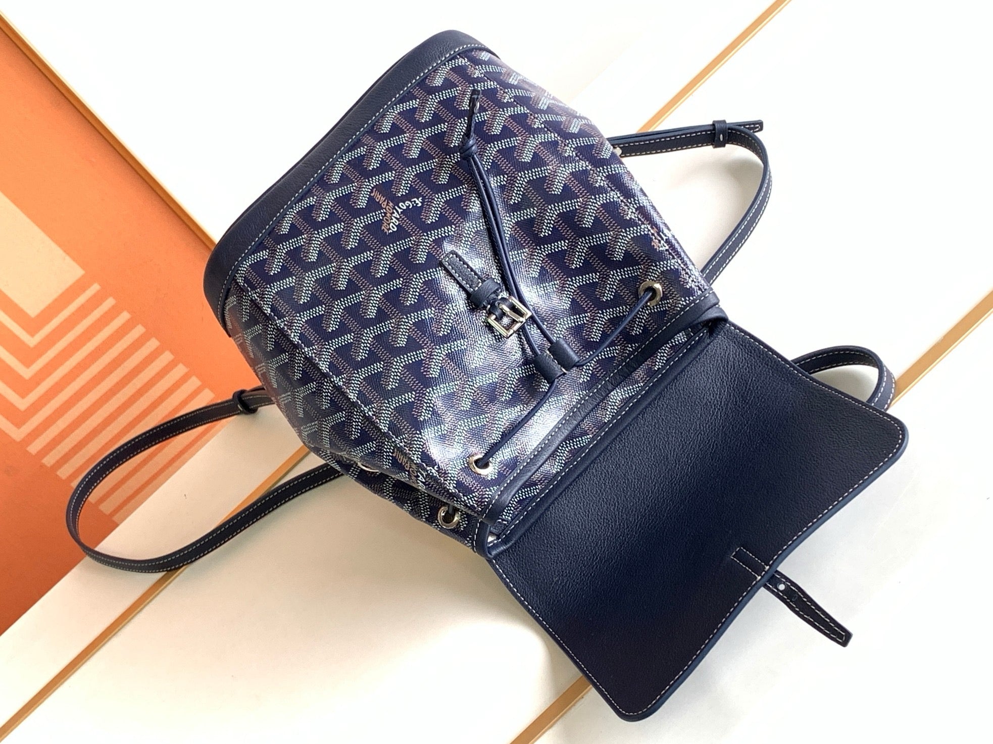 Goyard Goyardine Calfskin Mini Alpin Backpack in Blue (7.5 x 3.5 x 8.25 in)