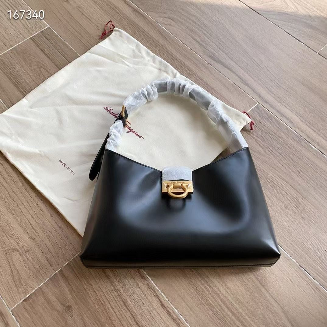 Ferragamo Trifolio Small Leather Shoulder Bag in Black
