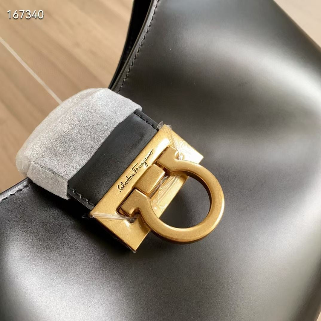 Ferragamo Trifolio Small Leather Shoulder Bag in Black