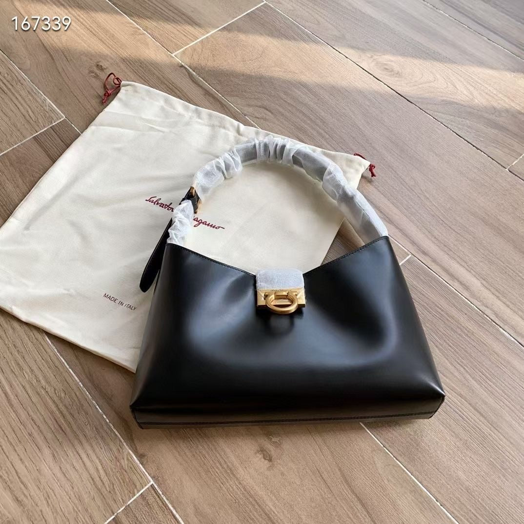 Ferragamo Trifolio Small Leather Shoulder Bag in Black