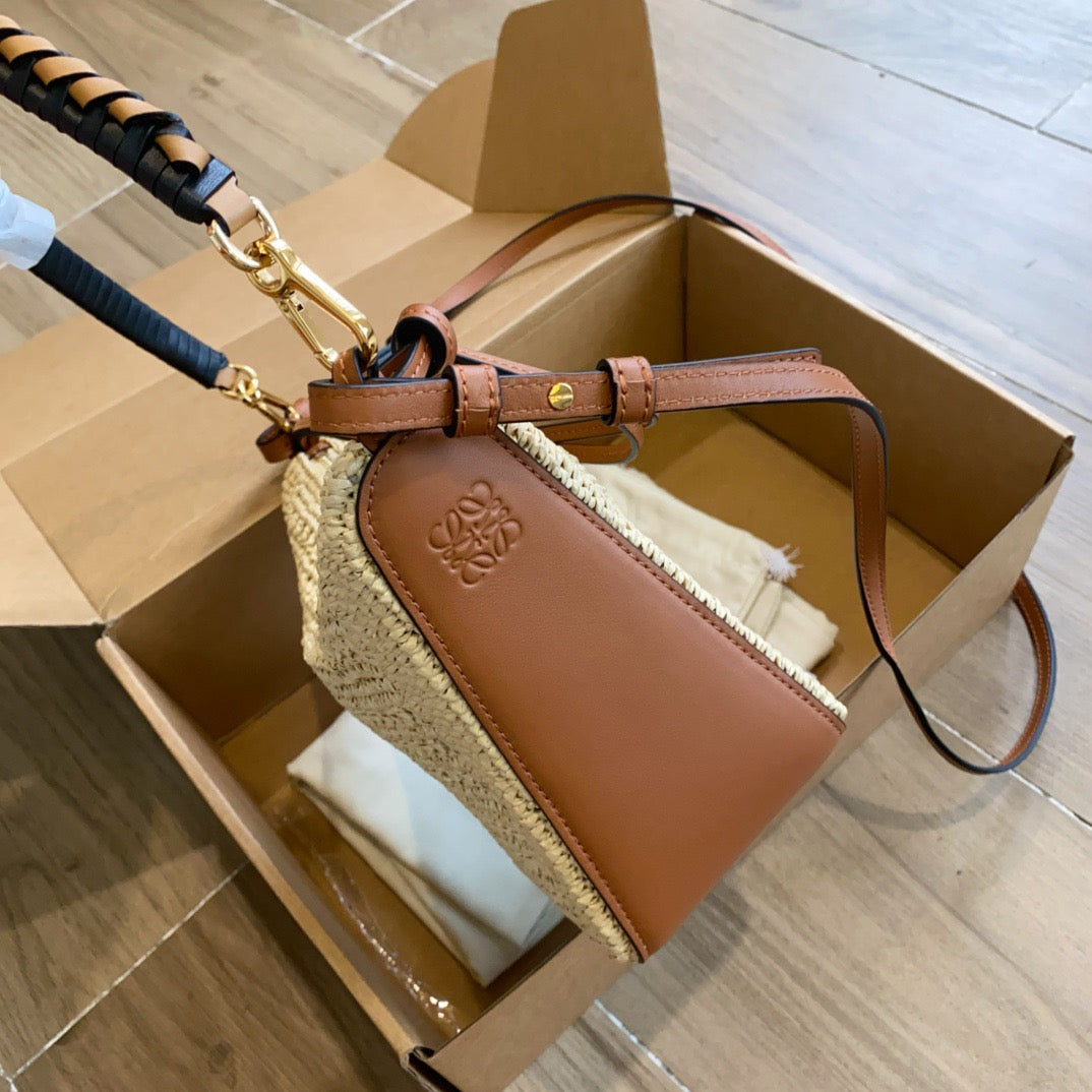 Loewe Mini Hammock Hobo in Raffia and Calfskin (17 x 28 x 9.5)