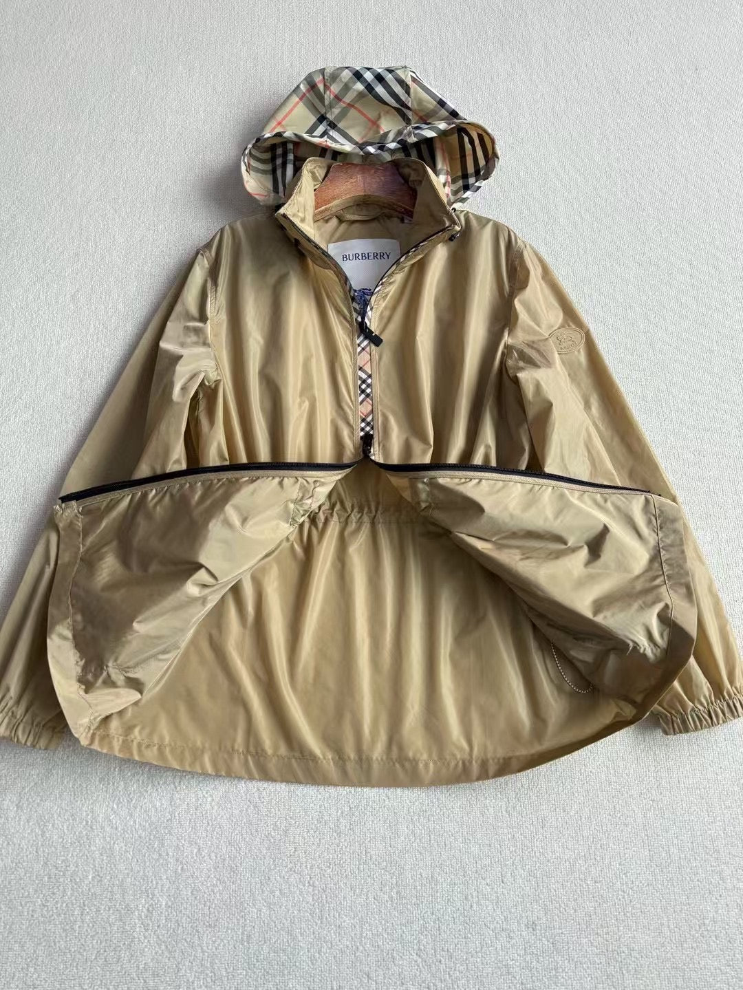 Burberry Check Trim Short Nylon Parka, Size S/M/L/XL/XXL