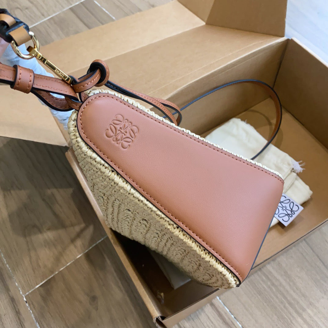 Loewe Mini Hammock Hobo in Raffia and Calfskin (17 x 28 x 9.5)
