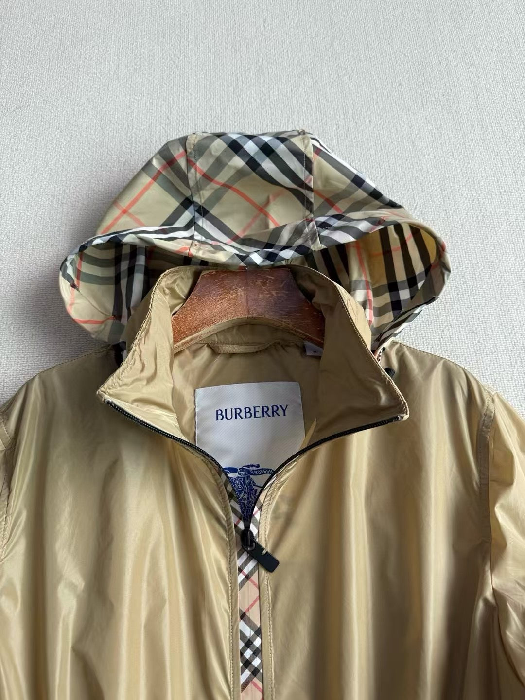 Burberry Check Trim Short Nylon Parka, Size S/M/L/XL/XXL
