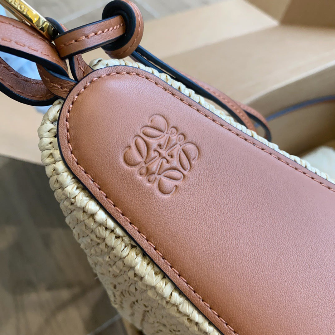 Loewe Mini Hammock Hobo in Raffia and Calfskin (17 x 28 x 9.5)