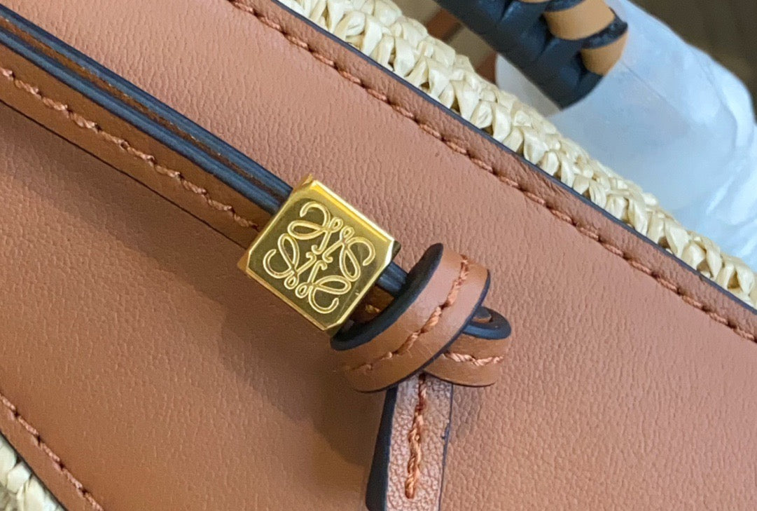 Loewe Mini Hammock Hobo in Raffia and Calfskin (17 x 28 x 9.5)