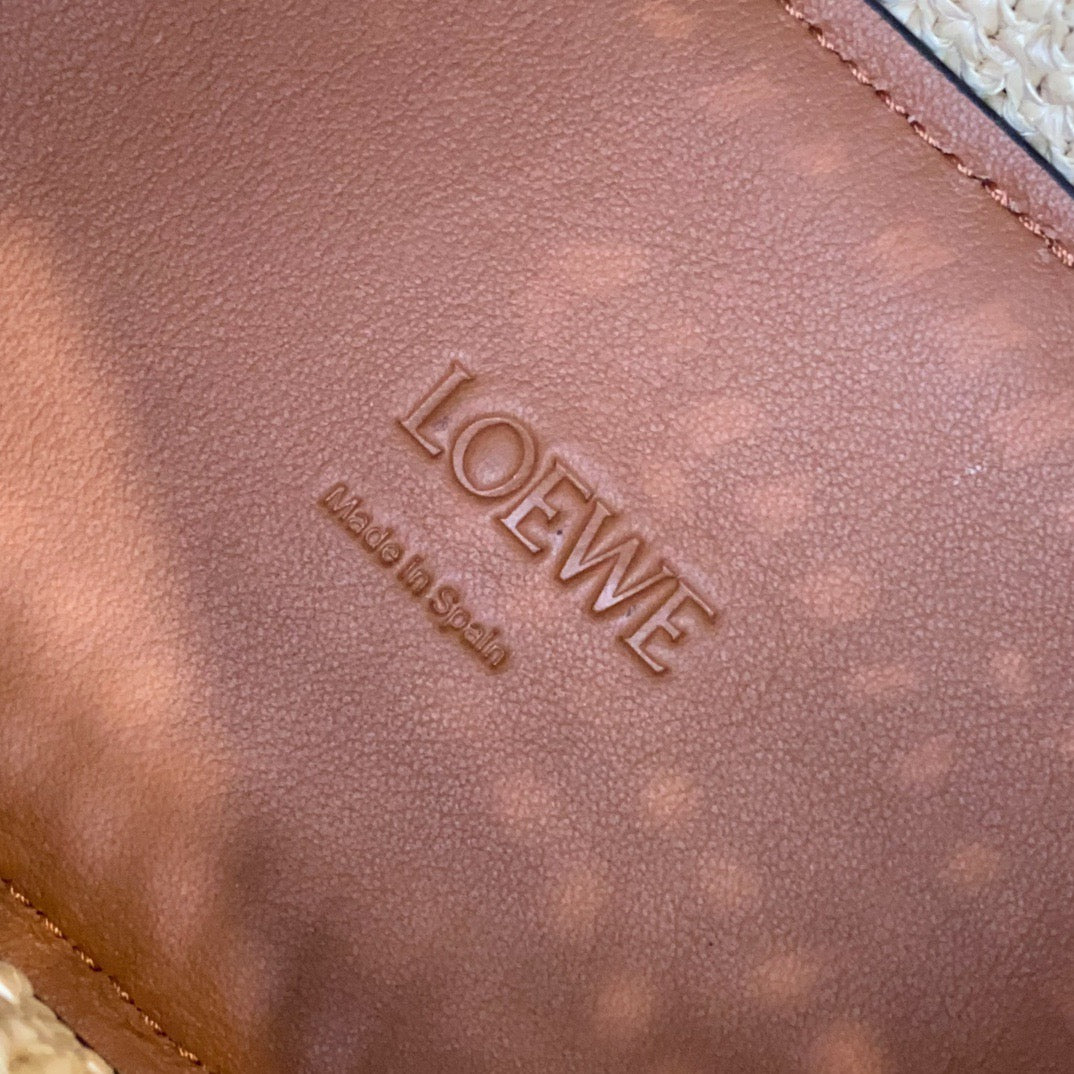 Loewe Mini Hammock Hobo in Raffia and Calfskin (17 x 28 x 9.5)