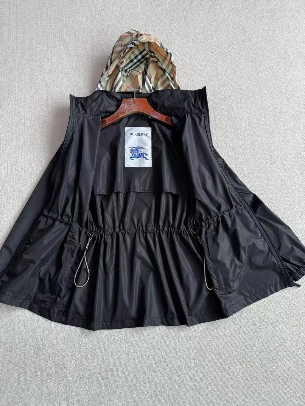 Burberry Check Trim Short Nylon Parka, Size S/M/L/XL/XXL