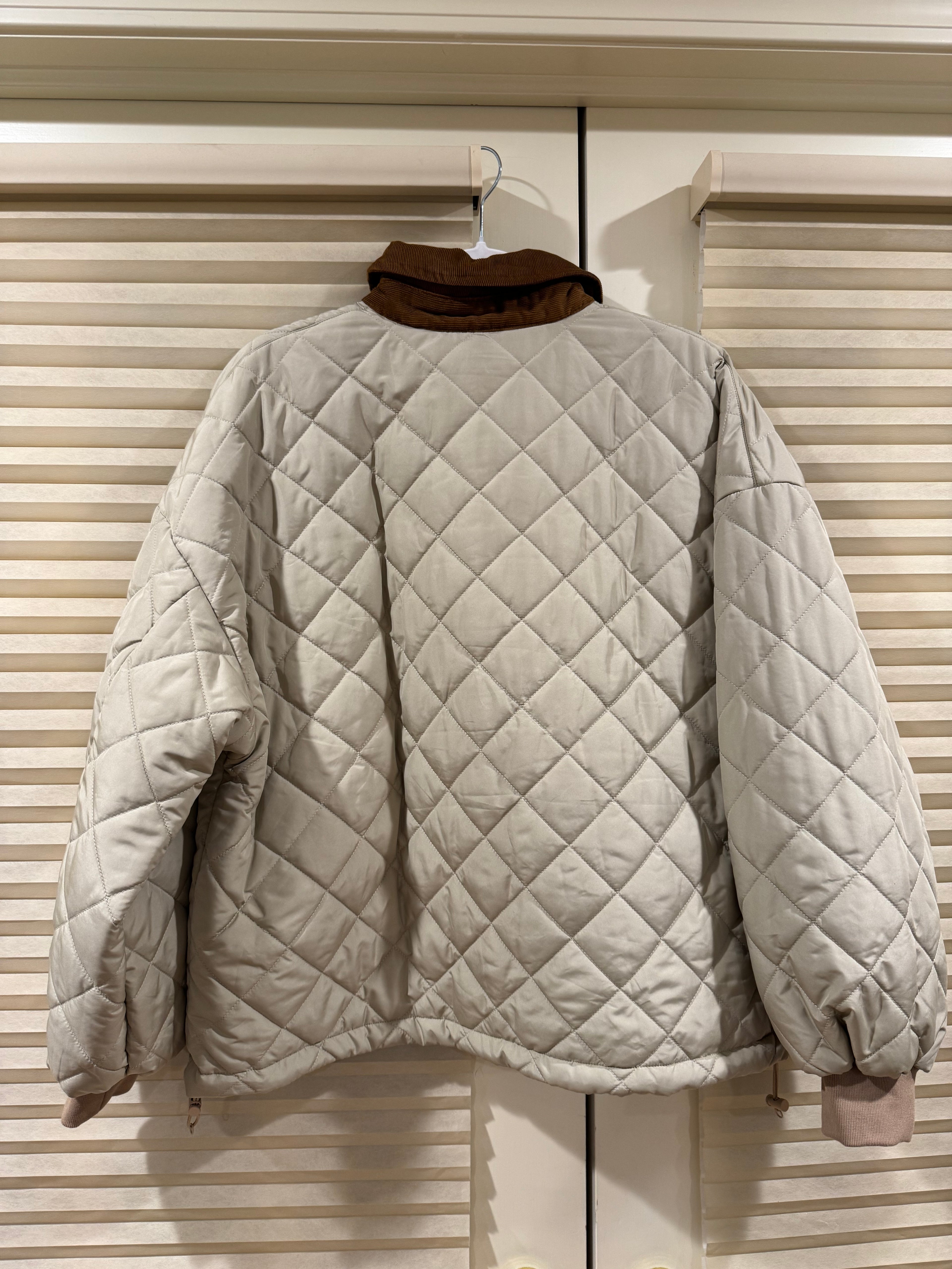 Miu Miu Technical Fabric Blouson Padded Jacket in Sabbia, Size S/M/L