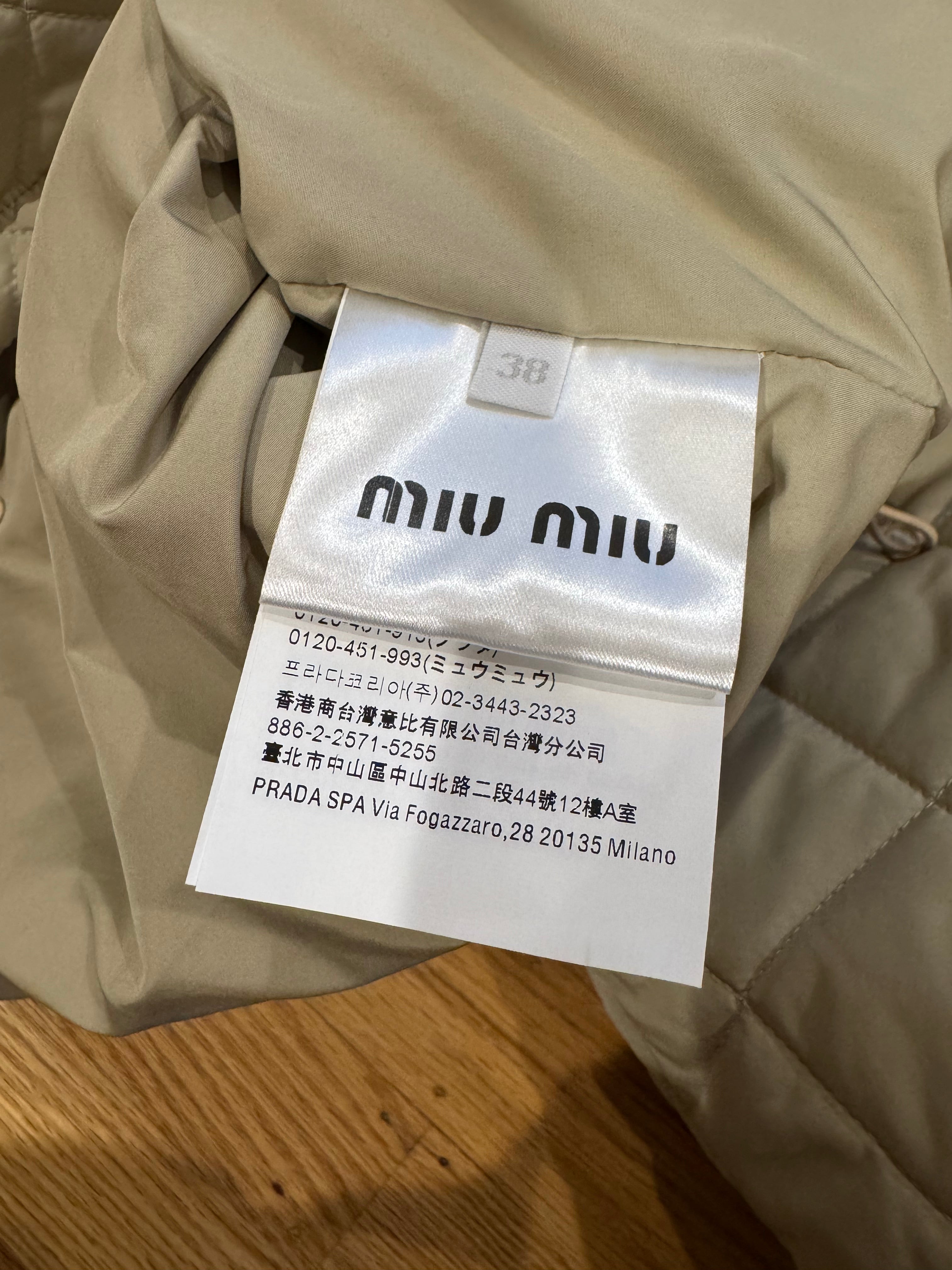 Miu Miu Technical Fabric Blouson Padded Jacket in Sabbia, Size S/M/L