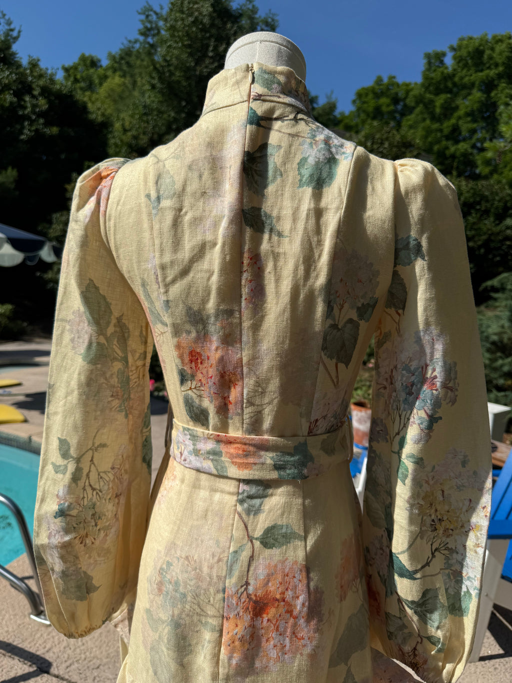 Zimmermann Peplum Belted Linen Midi Dress, Size AU 0/1