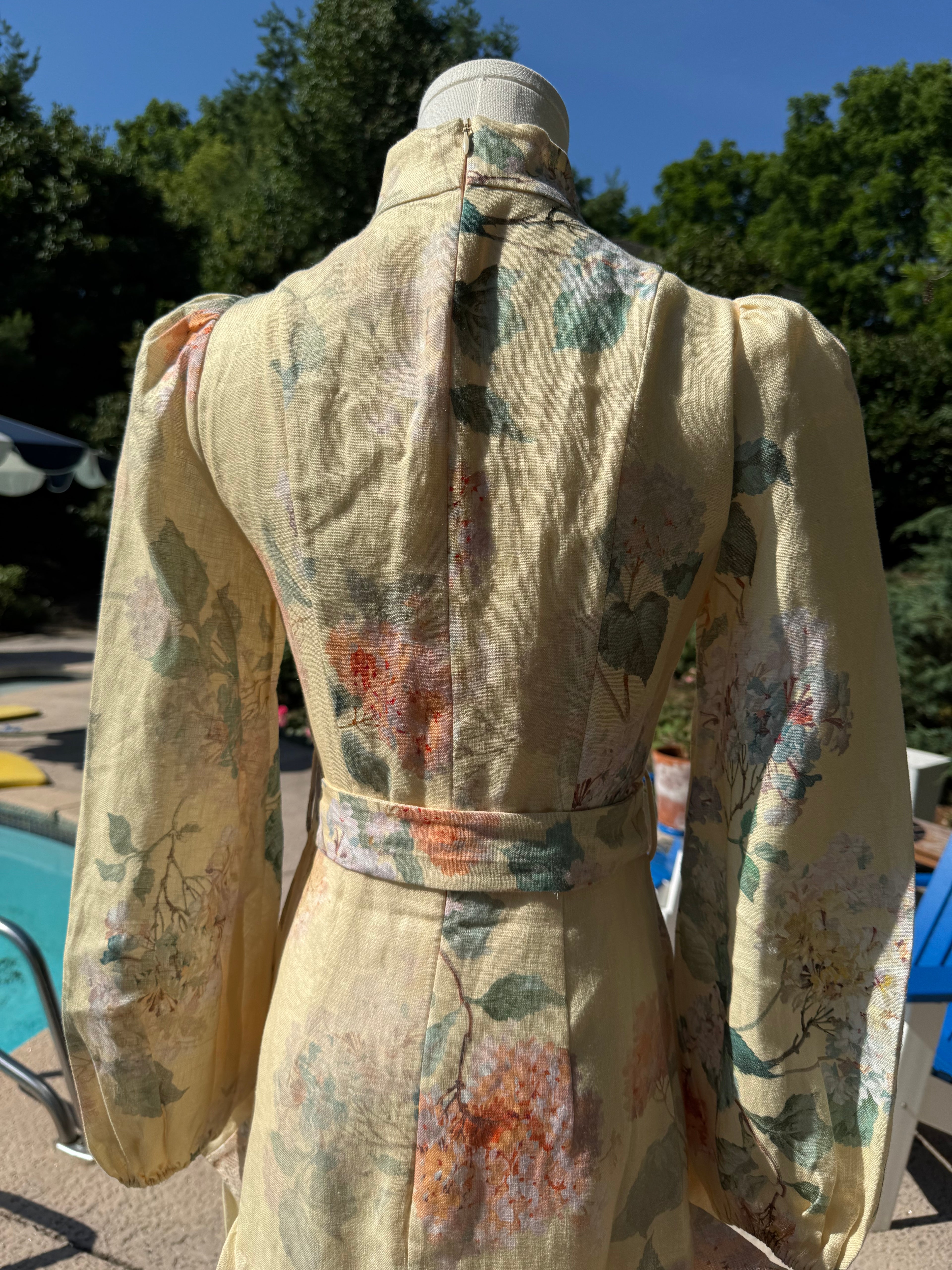 Zimmermann Peplum Belted Linen Midi Dress, Size AU 0/1