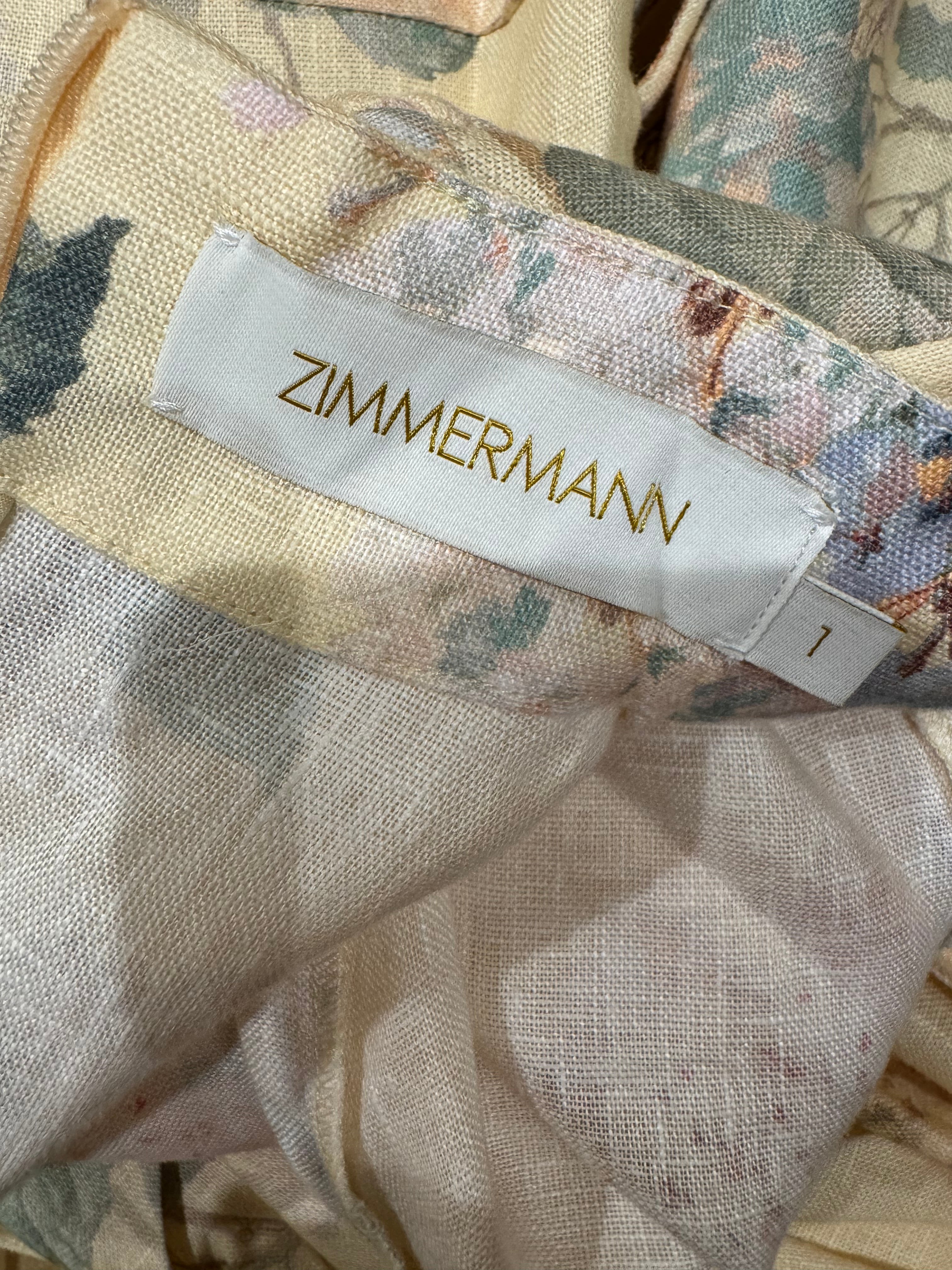Zimmermann Peplum Belted Linen Midi Dress, Size AU 0/1