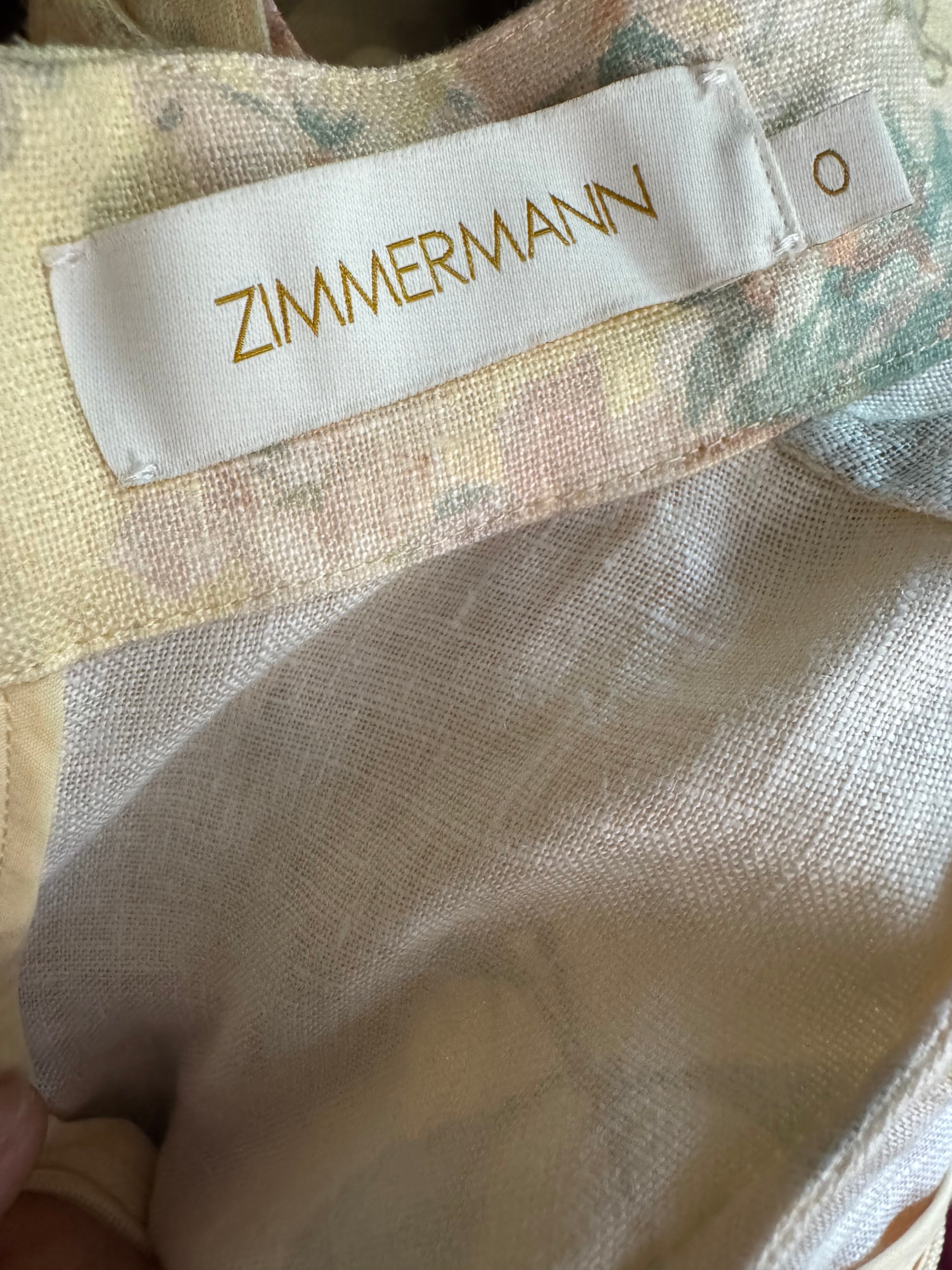 Zimmermann Peplum Belted Linen Midi Dress, Size AU 0/1