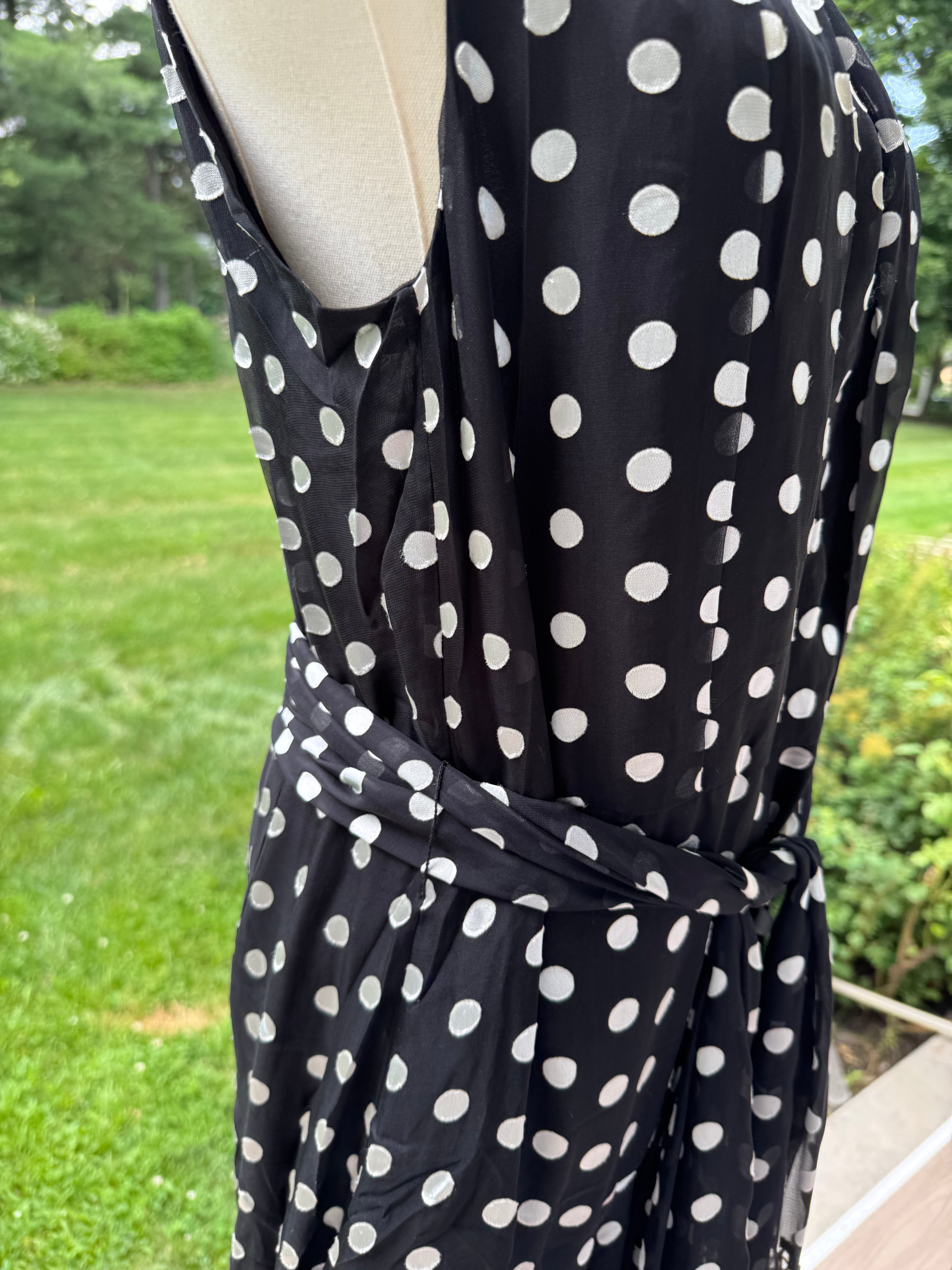 CH Carolina Herrera Black Polka Dot Belted Silk Midi Dress, US 10