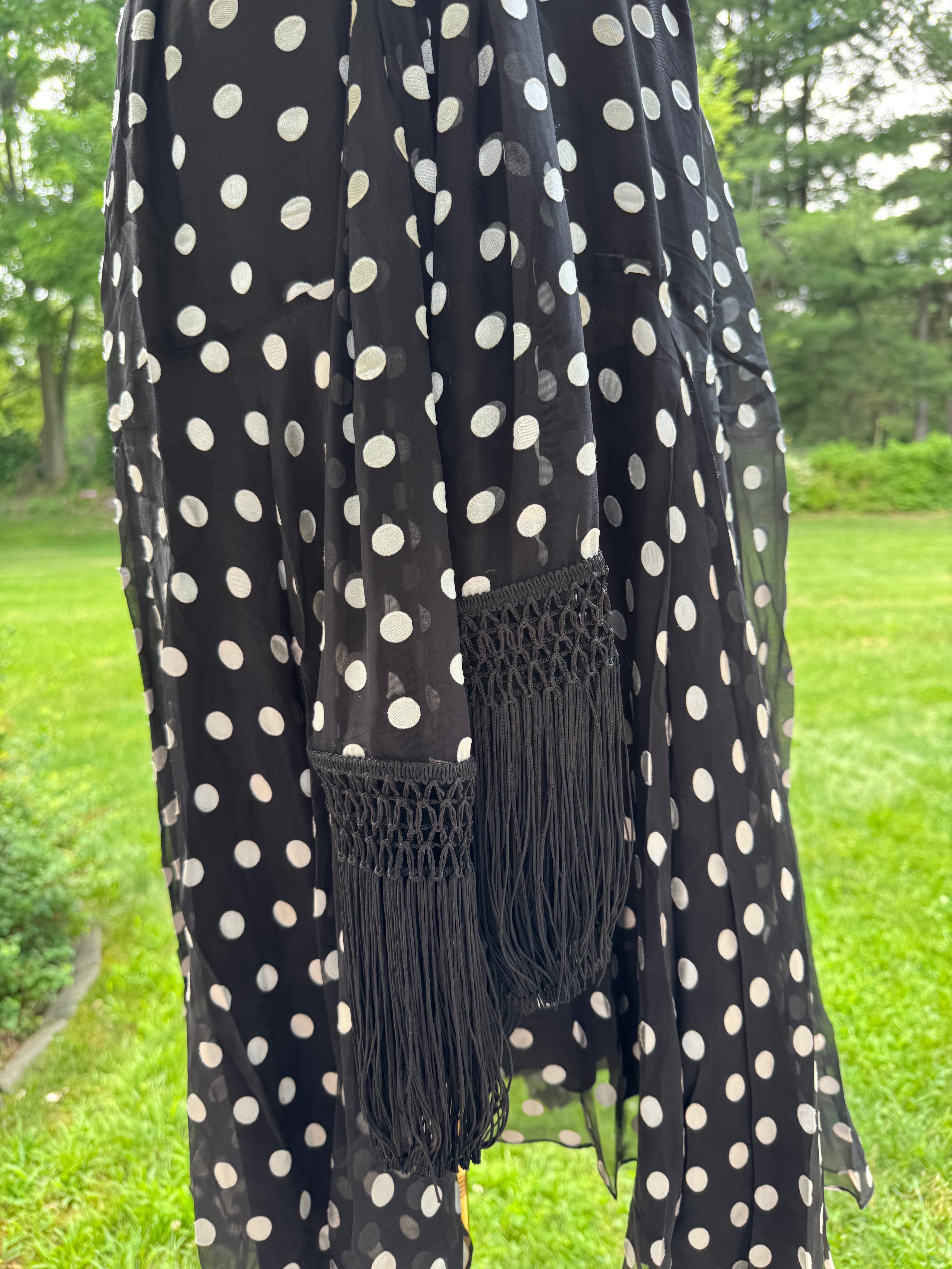 CH Carolina Herrera Black Polka Dot Belted Silk Midi Dress, US 10