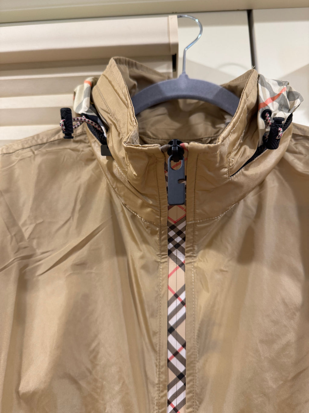 Burberry Check Trim Short Nylon Parka, Size S/M/L/XL/XXL