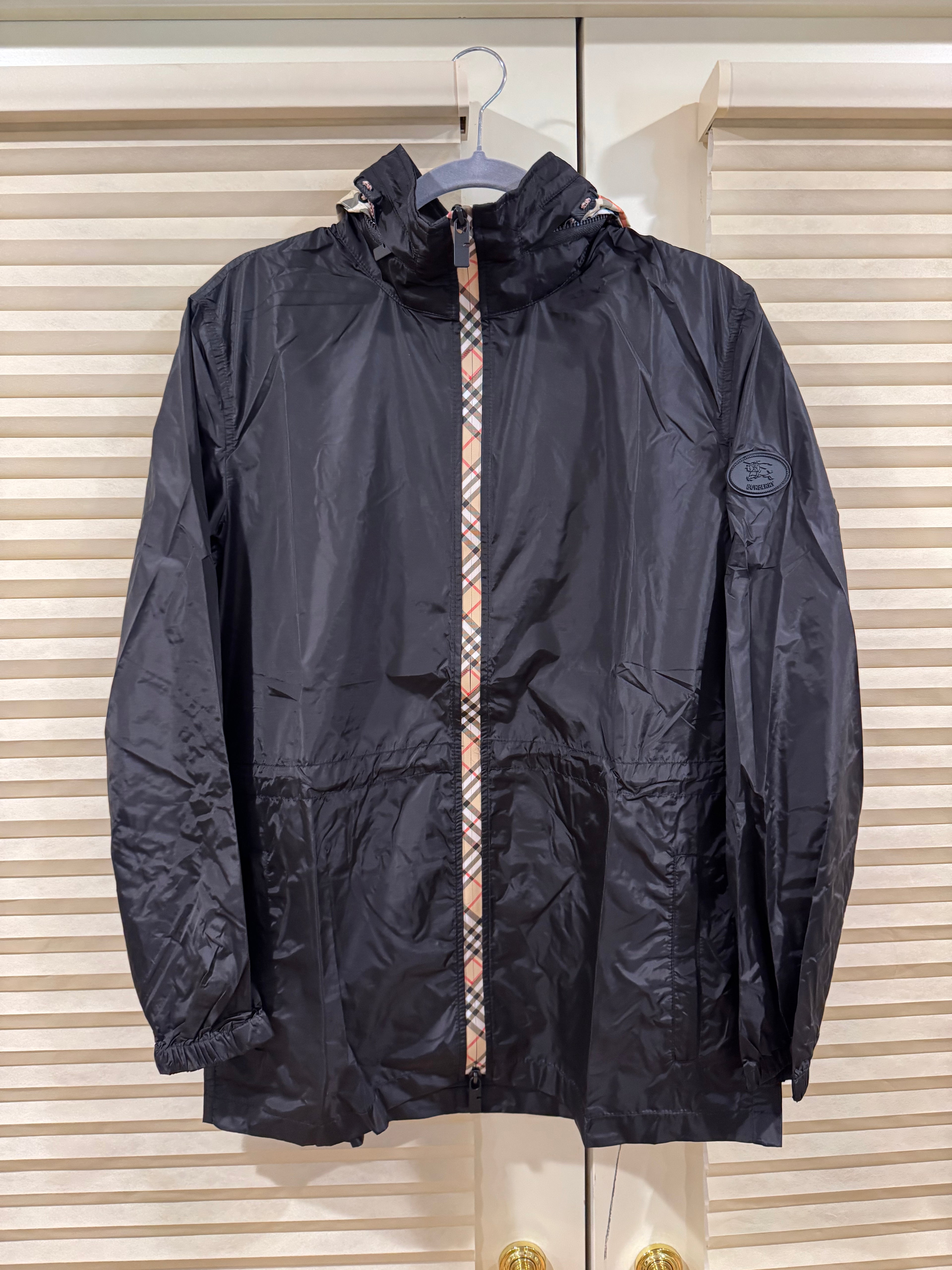 Burberry Check Trim Short Nylon Parka, Size S/M/L/XL/XXL