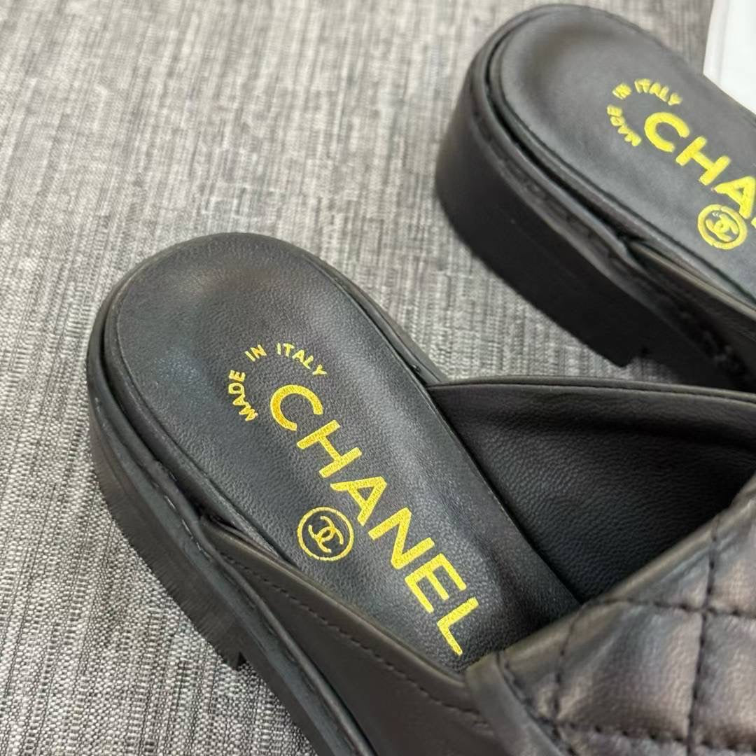 Chanel Gold CC Logo Mule in Black